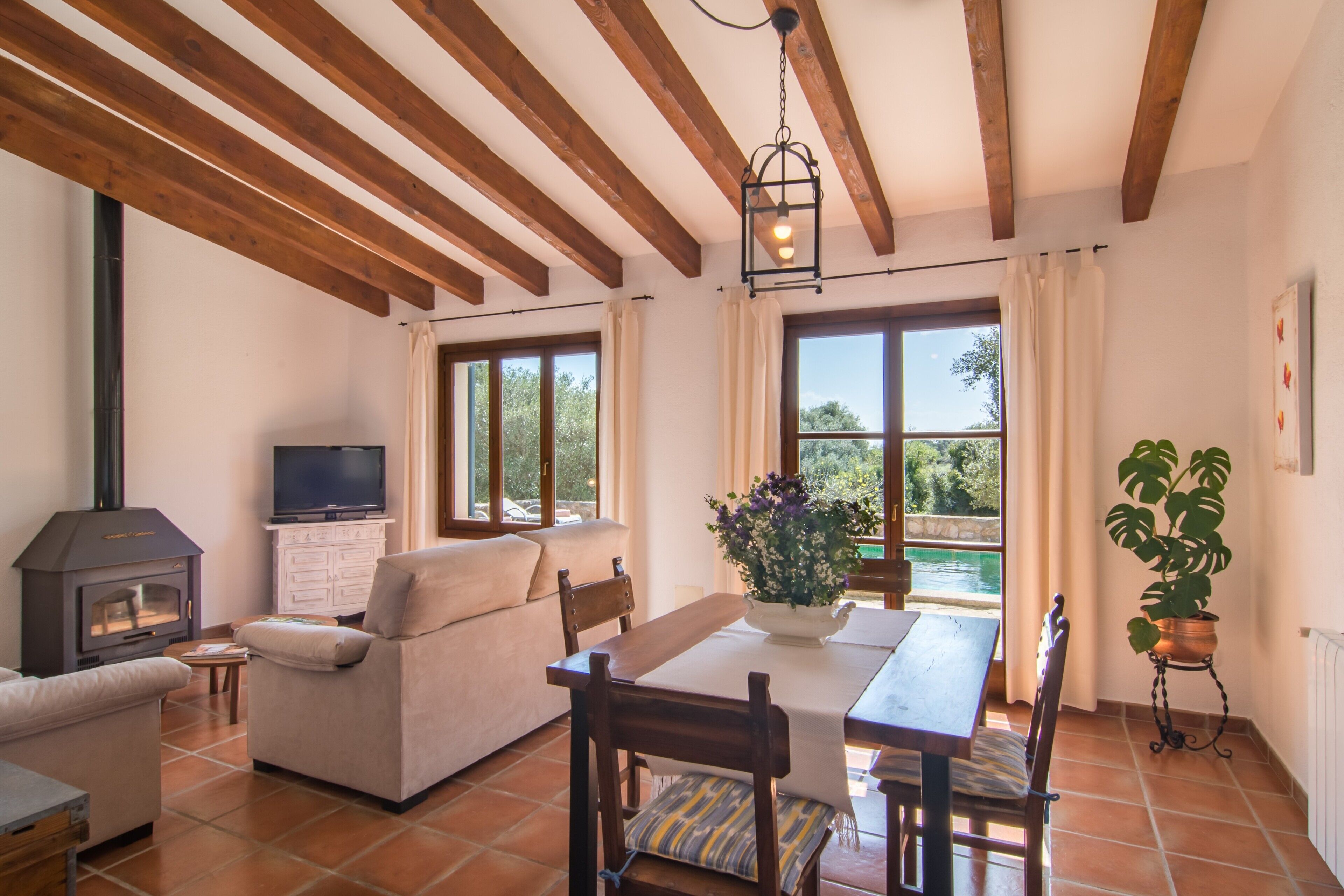 Télévision, cheminée, lecteur de DVD