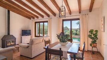 Télévision, cheminée, lecteur de DVD