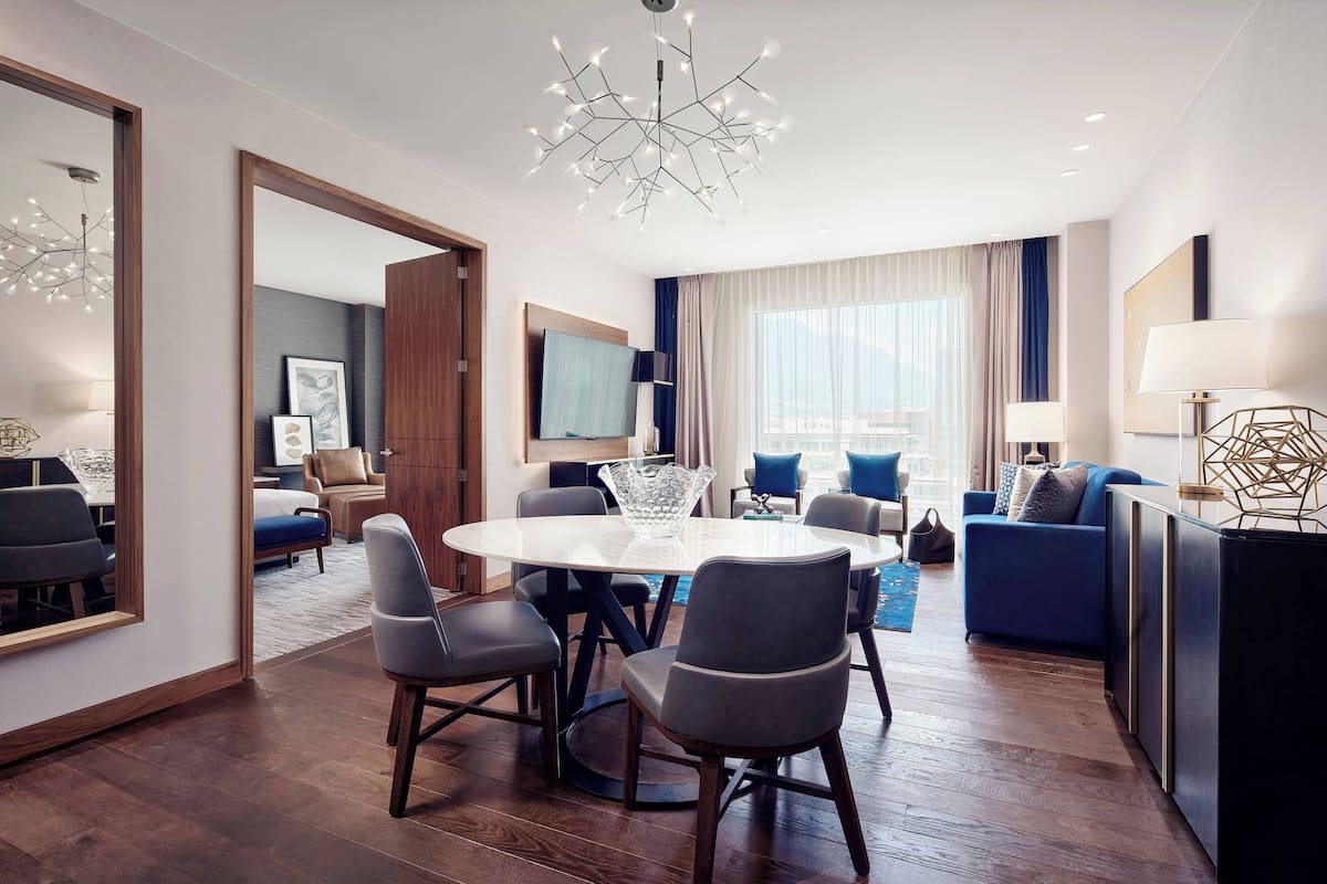 Junior Suite, 1 King Bed, Non Smoking | Living room | 55-inch LCD TV with satellite channels, TV