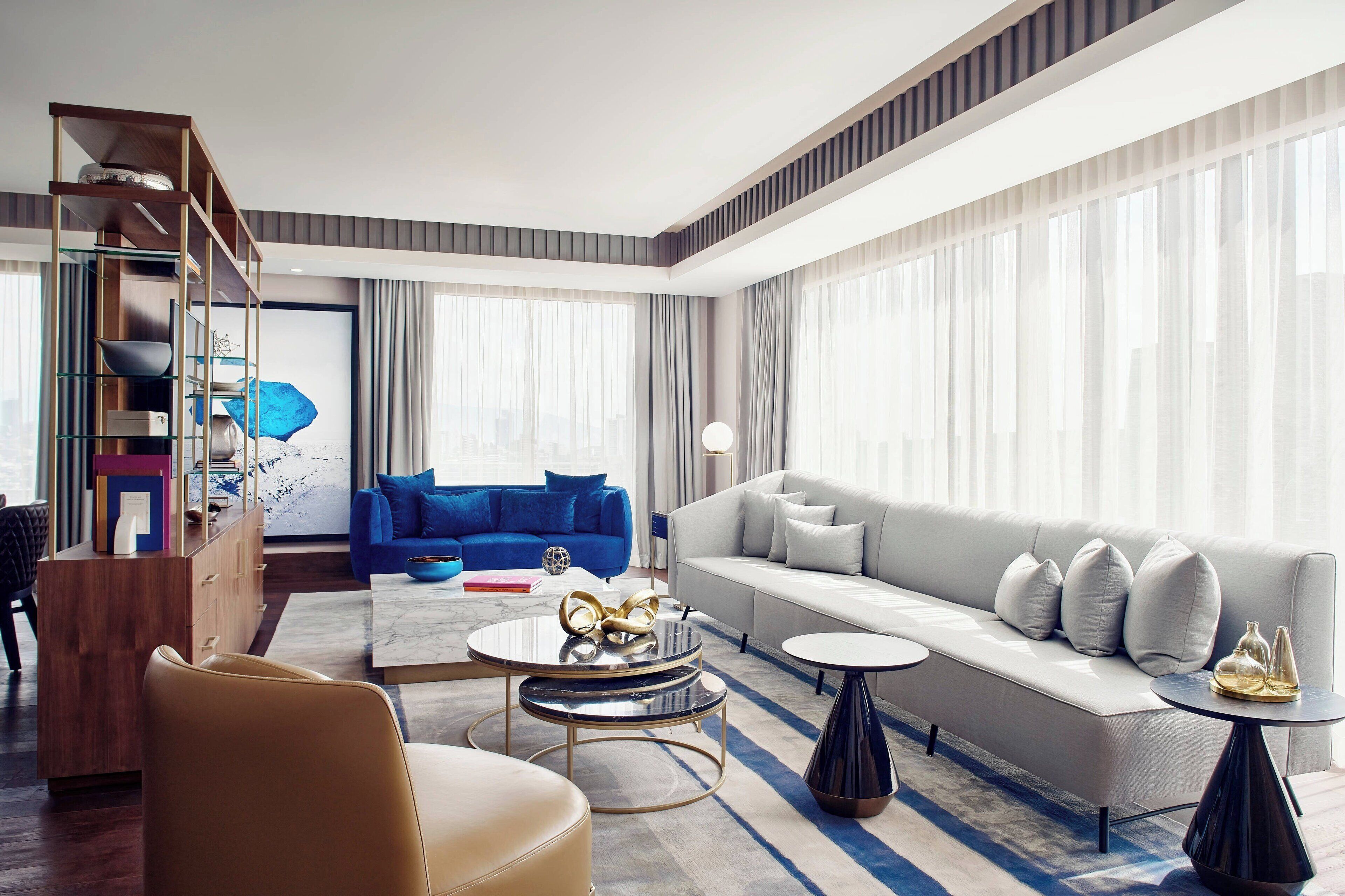 presidential suite, 1 king bed, non smoking | living room | 55-inch lcd tv with satellite channels, tv