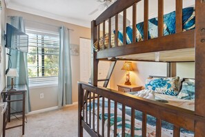 2 bedrooms, desk, iron/ironing board, travel cot