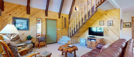 テレビ、暖炉、DVD プレーヤー、書庫