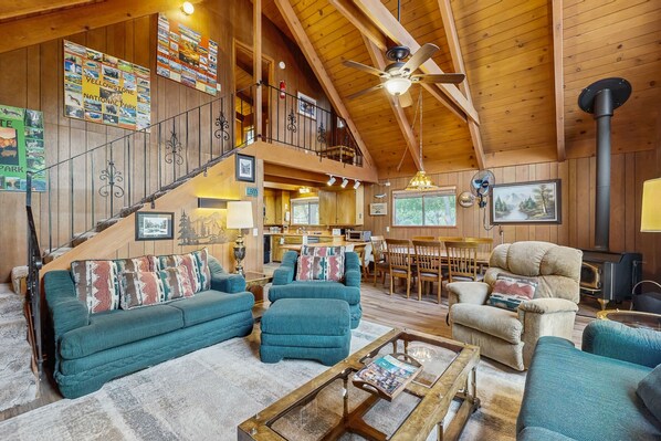 TV, DVD player, books, video library - Charming lakeside cabin with private beach, mountain views, and wood stove (Groveland)