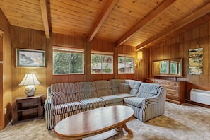 TV, DVD player, books, video library - Charming lakeside cabin with private beach, mountain views, and wood stove (Groveland)