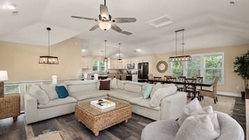 Smart TV, fireplace, ping pong, books