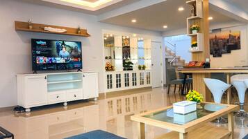 Deluxe Villa, 4 Bedrooms, Private Pool | Living area | 32-inch LED TV with cable channels, TV