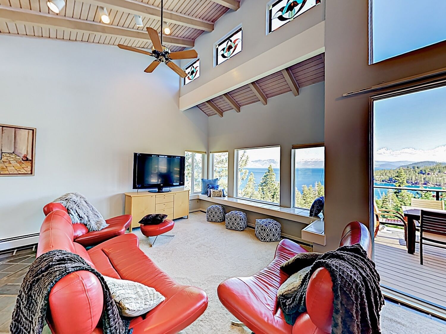 Just above the waters of Meeks Bay, this remarkable home offers unobstructed 180-degree lake views.