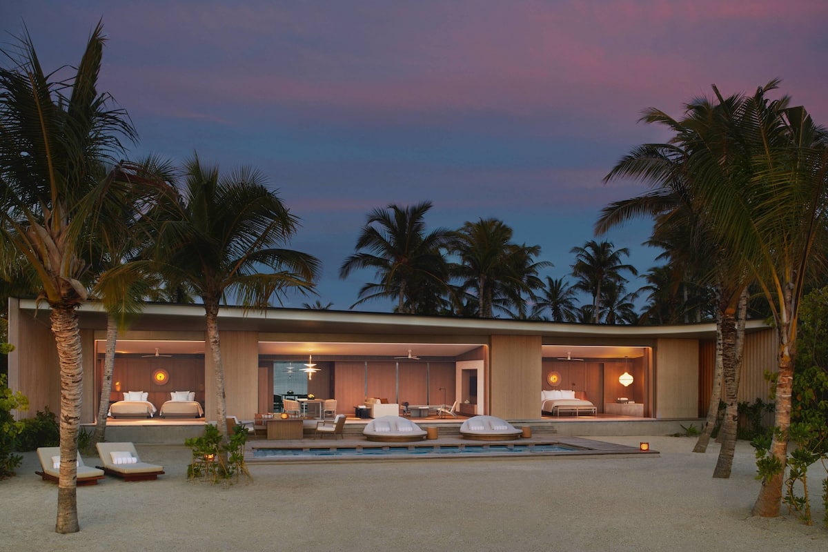 Private beach, white sand, sun loungers, beach umbrellas