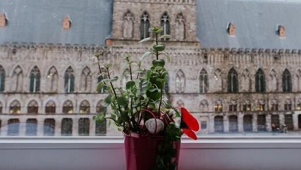 A view of a historic building with a clock tower and arched windows. - Hotel New Regina (Ypres)