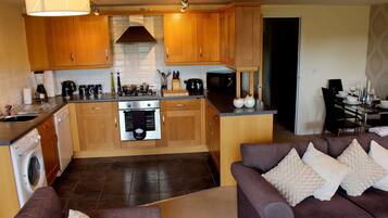 Luxury Apartment, Balcony | Private kitchen | Fridge, microwave, oven, stovetop