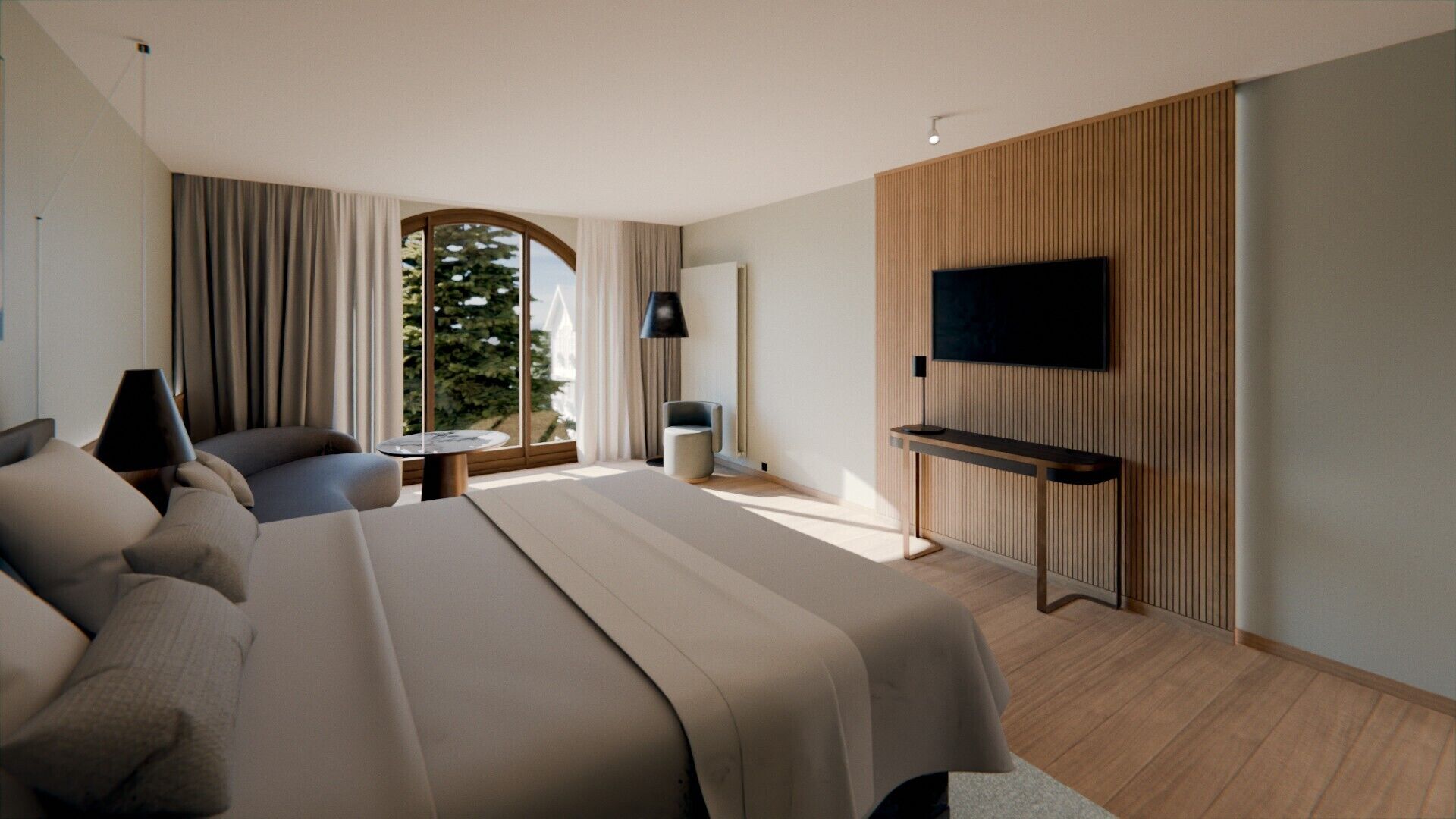 Premium appartement | Woonruimte | Een 55-inch flatscreentelevisie met digitale zenders