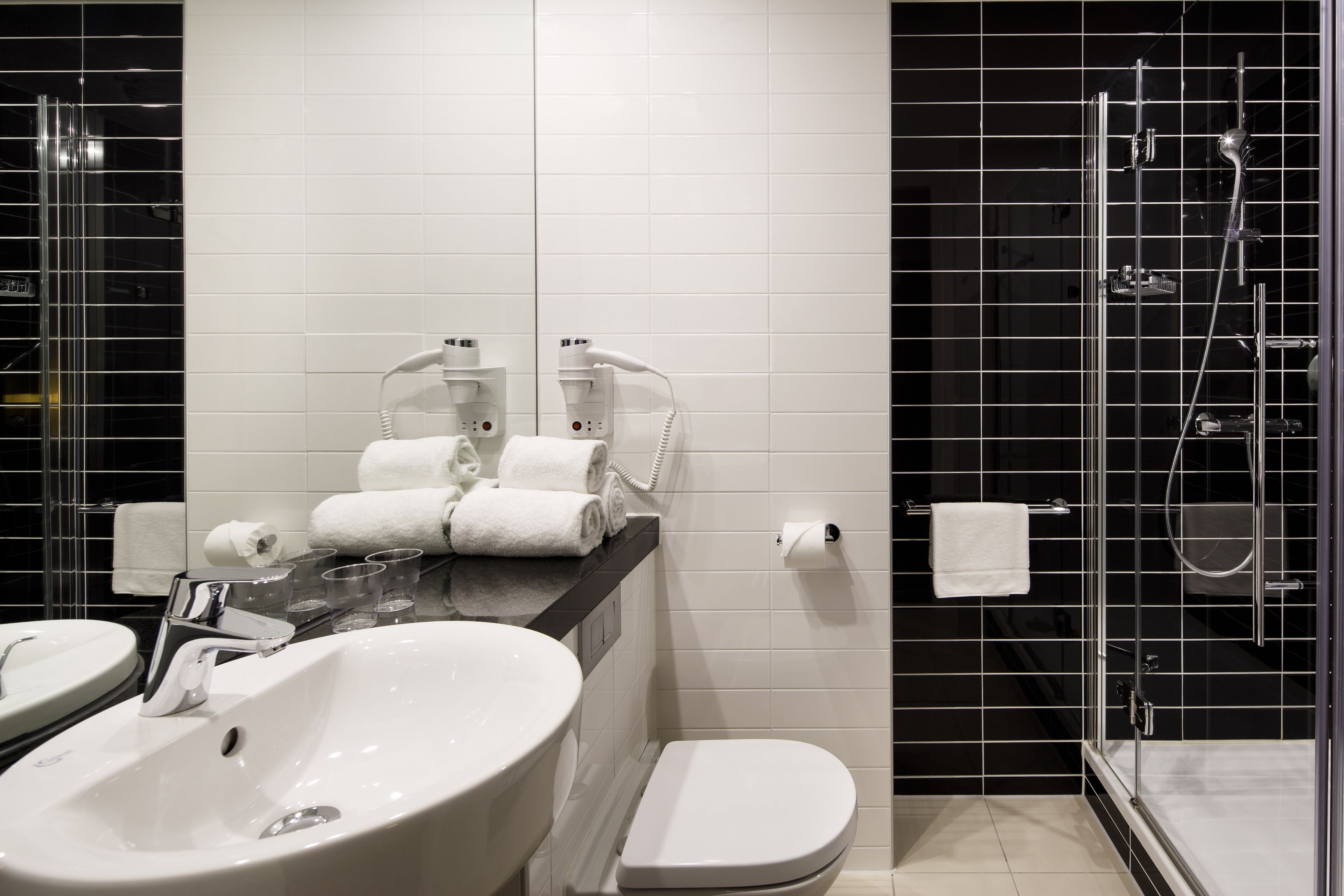 shower, rainfall showerhead, free toiletries, hair dryer