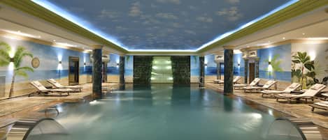 Indoor pool, open 7:00 AM to 11:00 PM, sun loungers