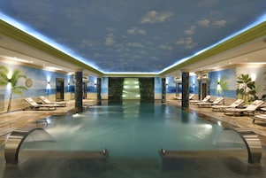 Indoor pool, open 7:00 AM to 11:00 PM, sun loungers