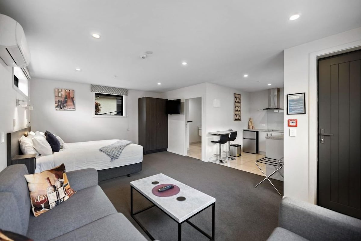 1 bedroom, desk, blackout drapes, iron/ironing board
