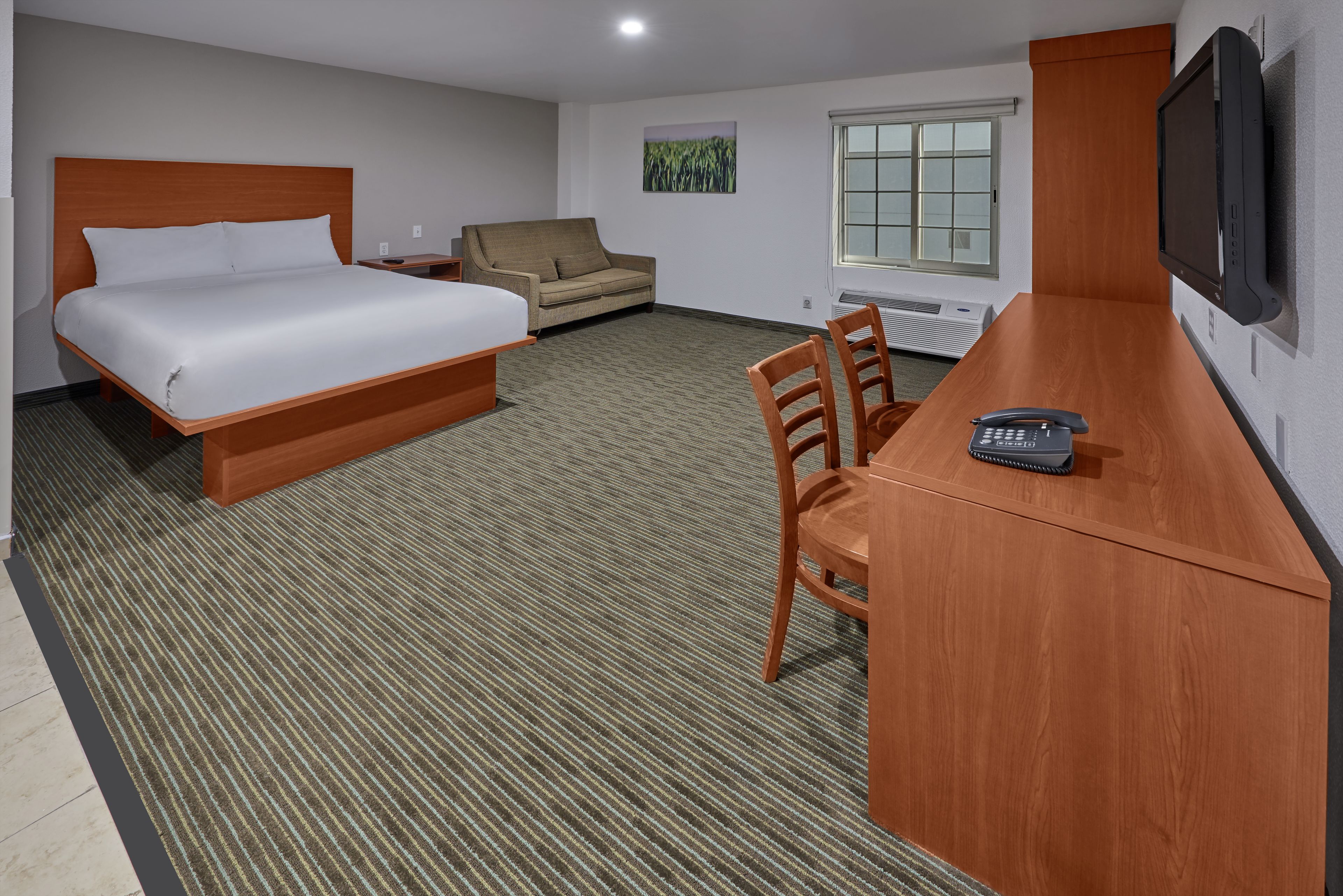 Desk, blackout drapes, alarm clocks, bed sheets