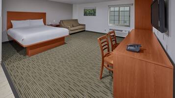 Desk, blackout drapes, alarm clocks, bed sheets