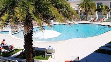 Outdoor pool, sun loungers