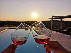 Seasonal outdoor pool, sun loungers