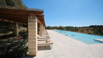 Indoor pool, outdoor pool, pool umbrellas, pool loungers