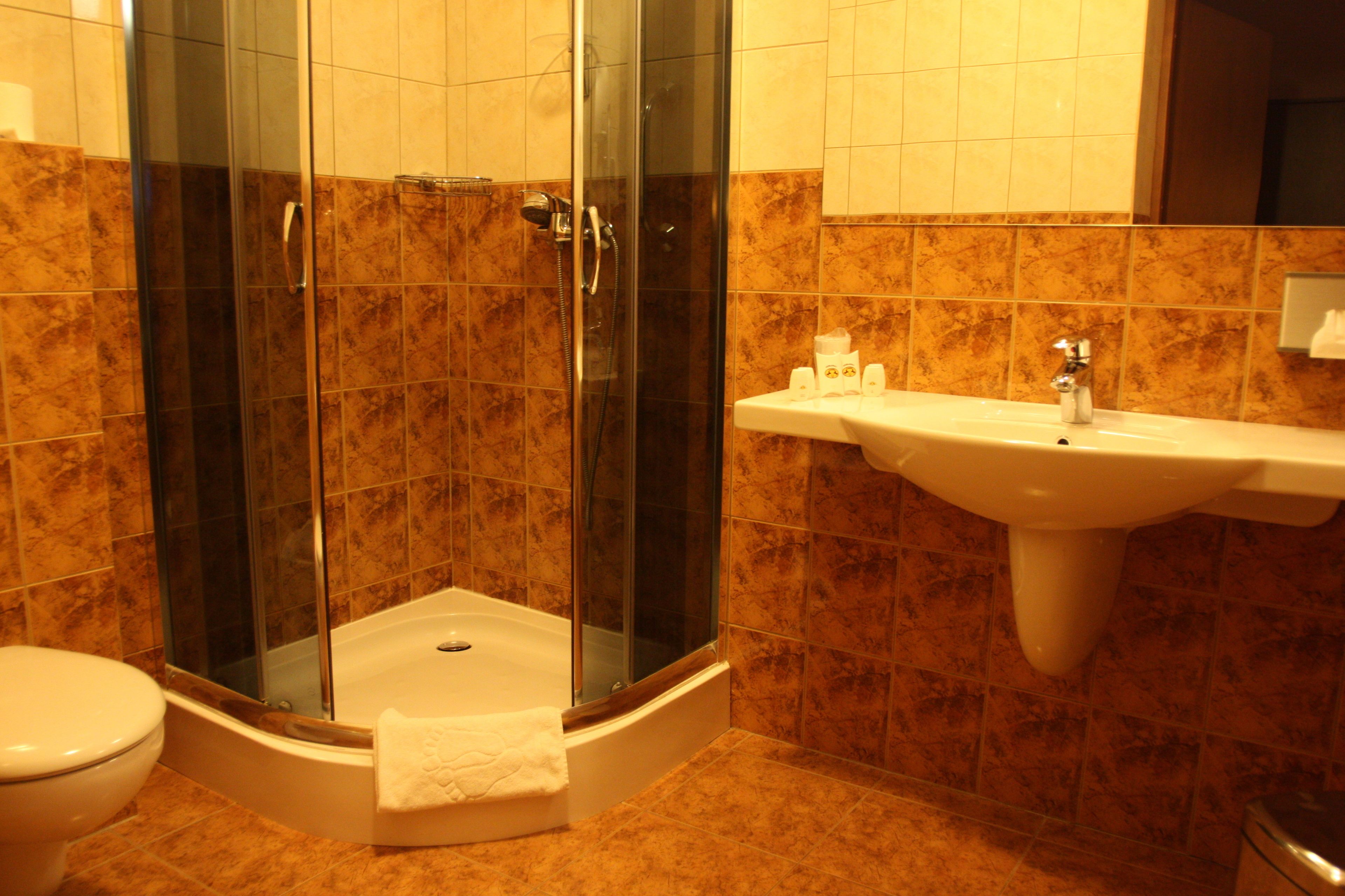 standard double room | bathroom | shower, free toiletries, hair dryer, towels
