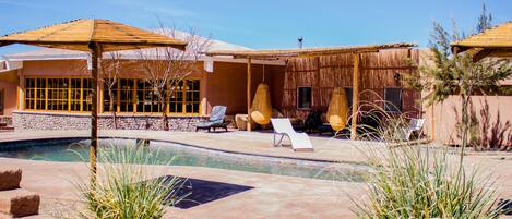 Outdoor pool, pool loungers