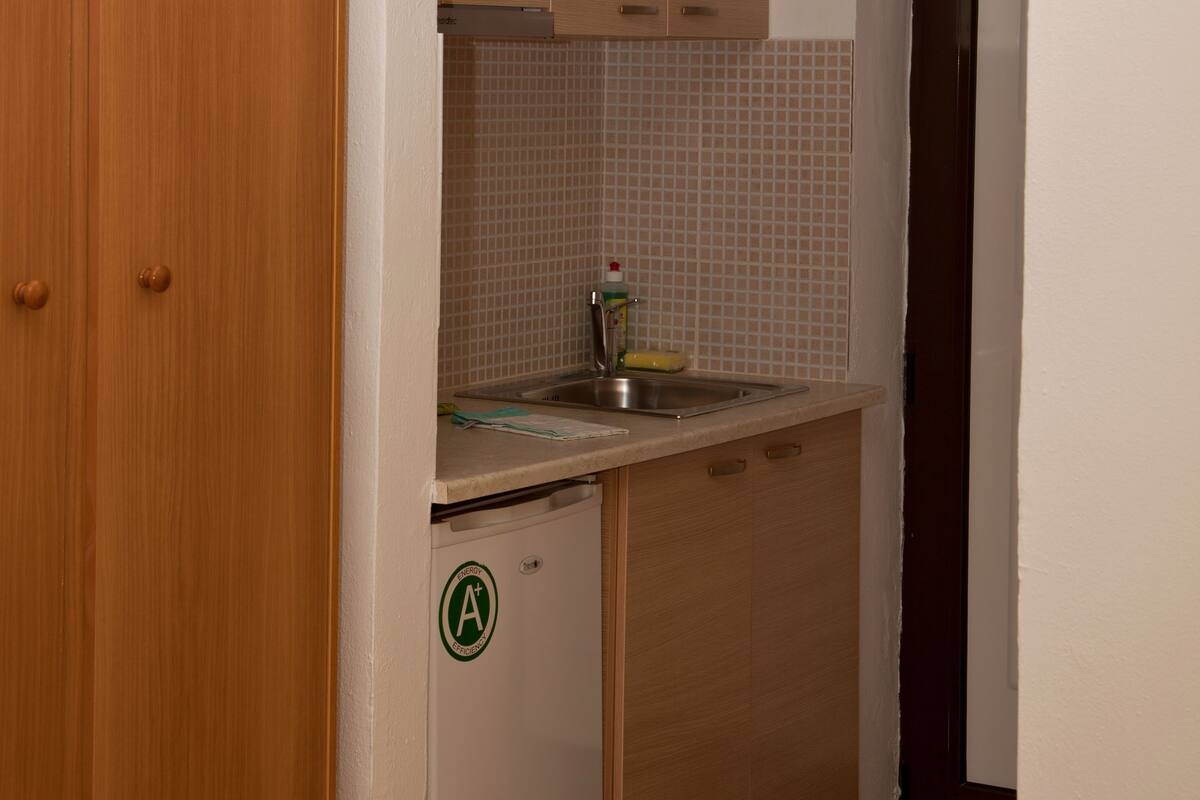 studio | private kitchenette | full-sized fridge, coffee/tea maker, electric kettle