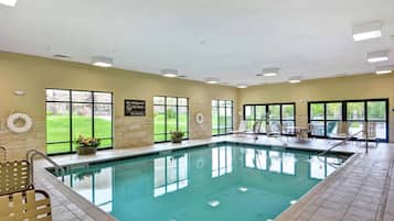 Indoor pool, open 8:00 AM to 10 PM, pool loungers