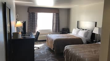 Desk, WiFi, bed sheets, alarm clocks