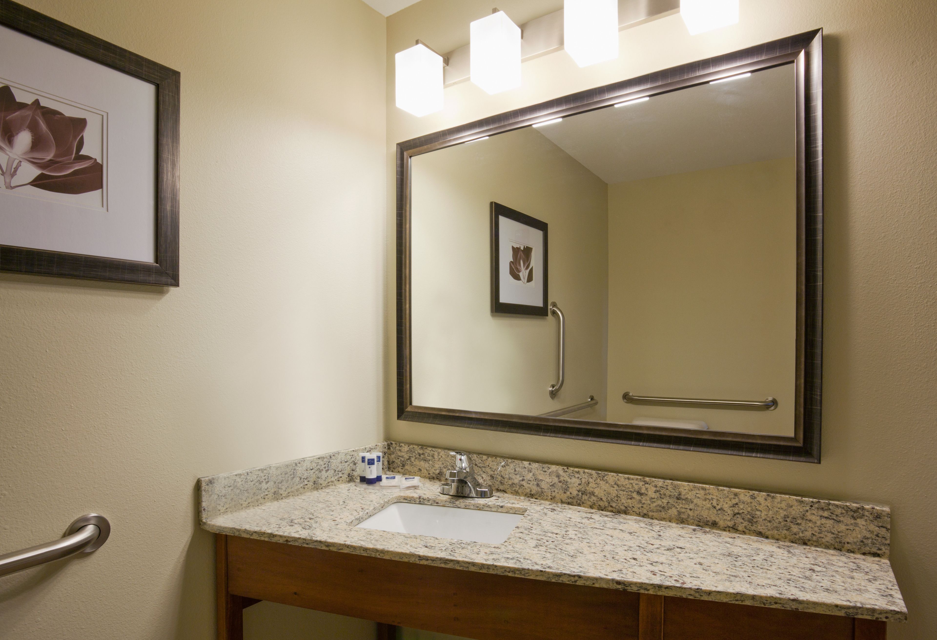 combined shower/bathtub, free toiletries, hair dryer, towels