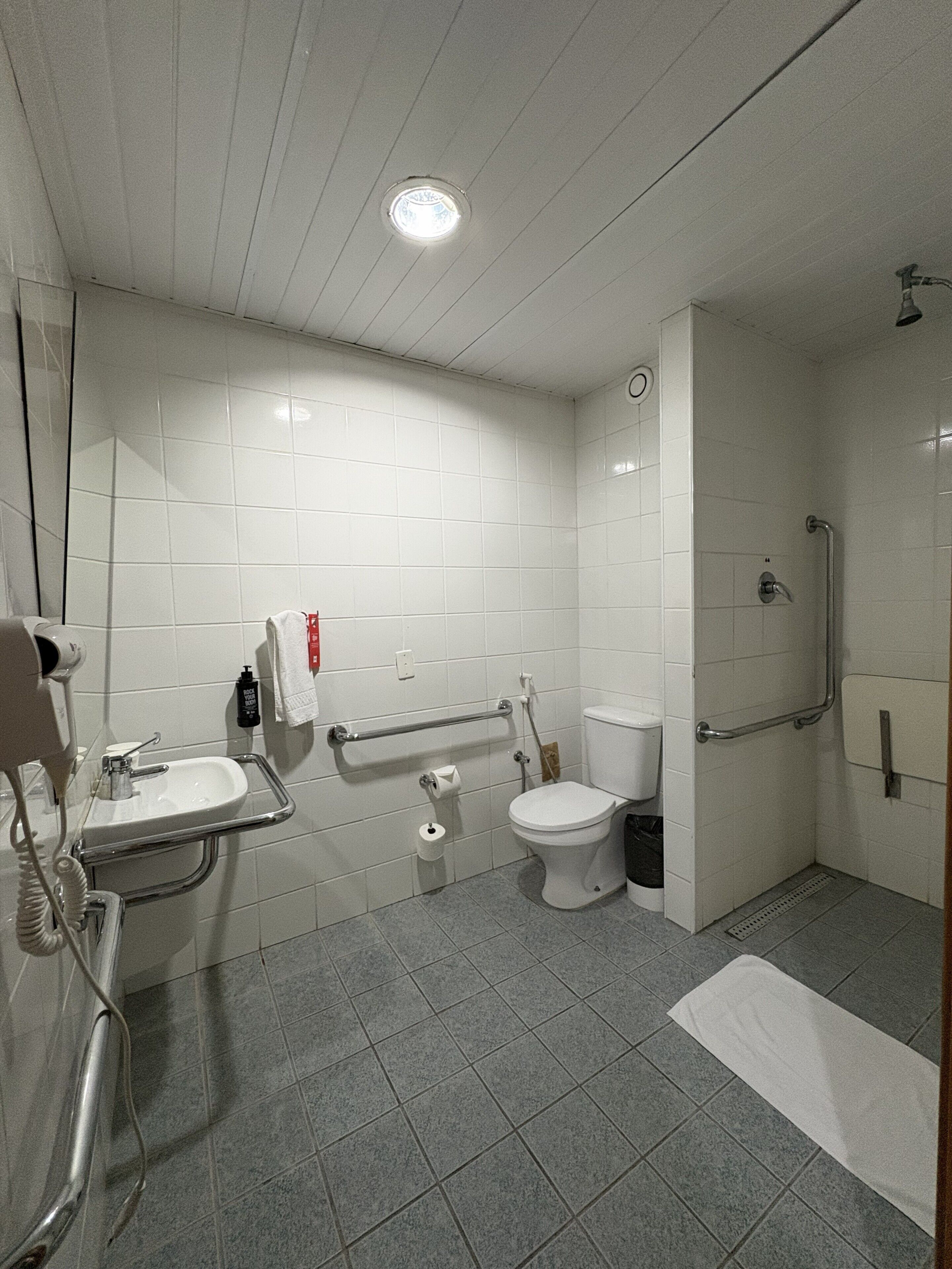 A bathroom with a sink, toilet, and shower.