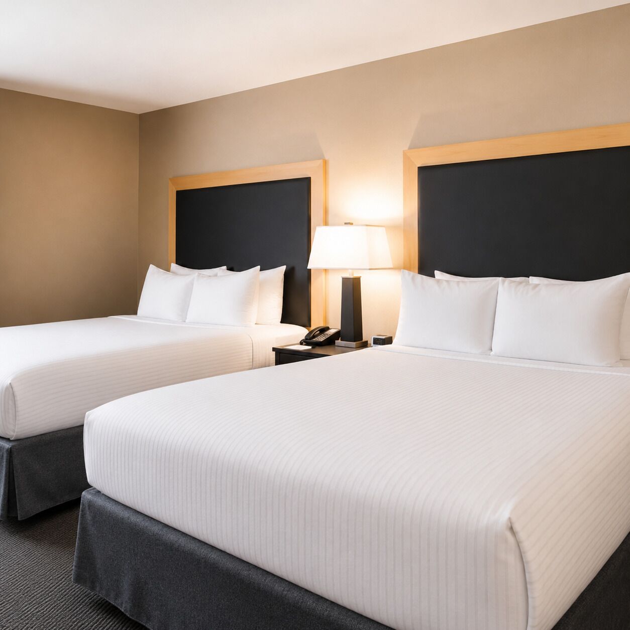 Pillow-top beds, desk, laptop workspace, iron/ironing board