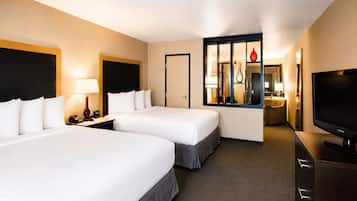 Pillow-top beds, desk, laptop workspace, iron/ironing board