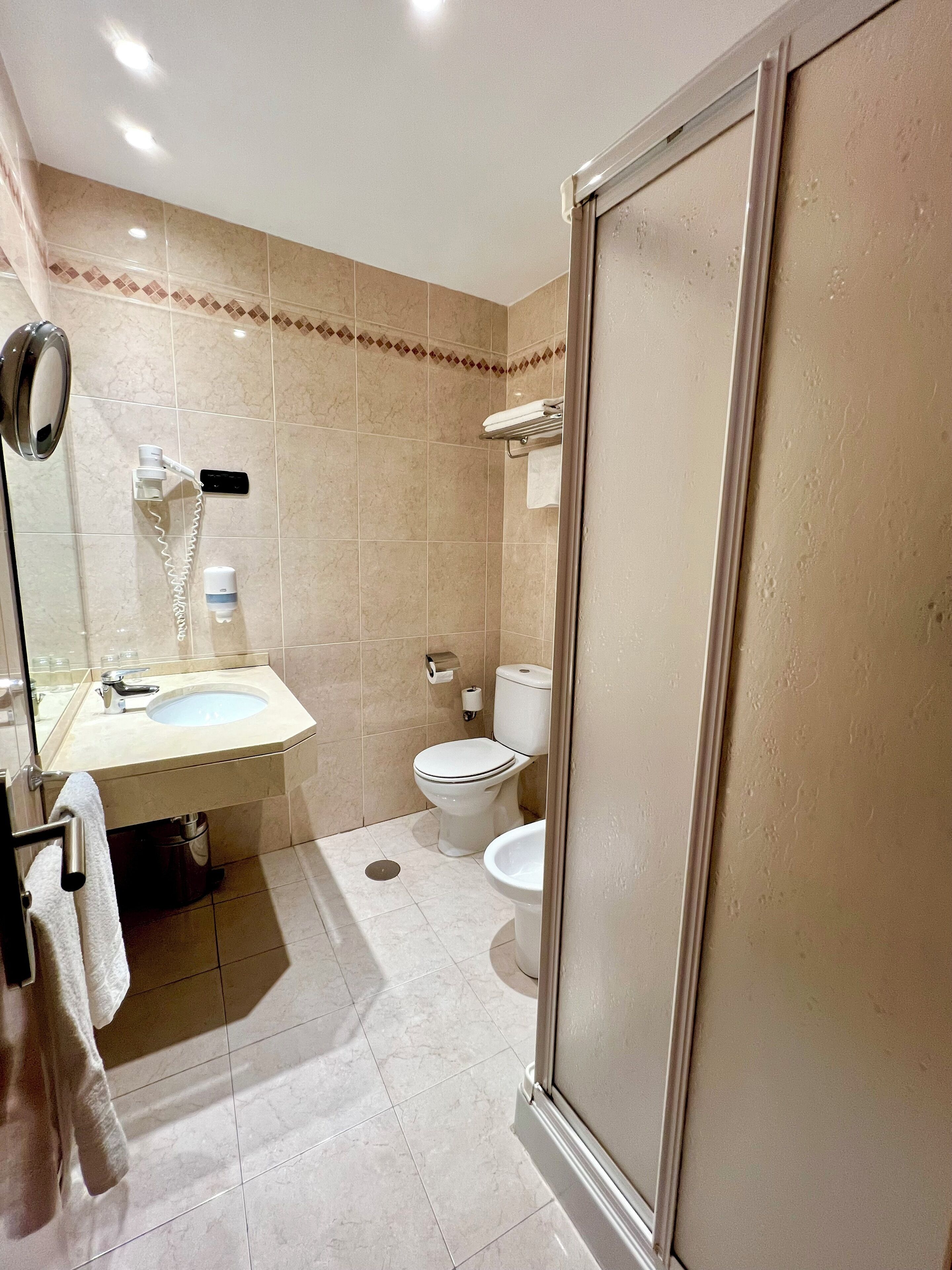 free toiletries, hair dryer, towels, soap