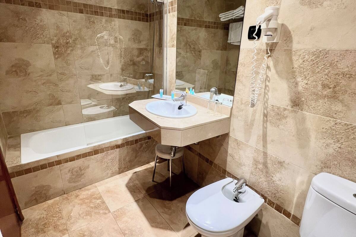 free toiletries, hair dryer, towels, soap