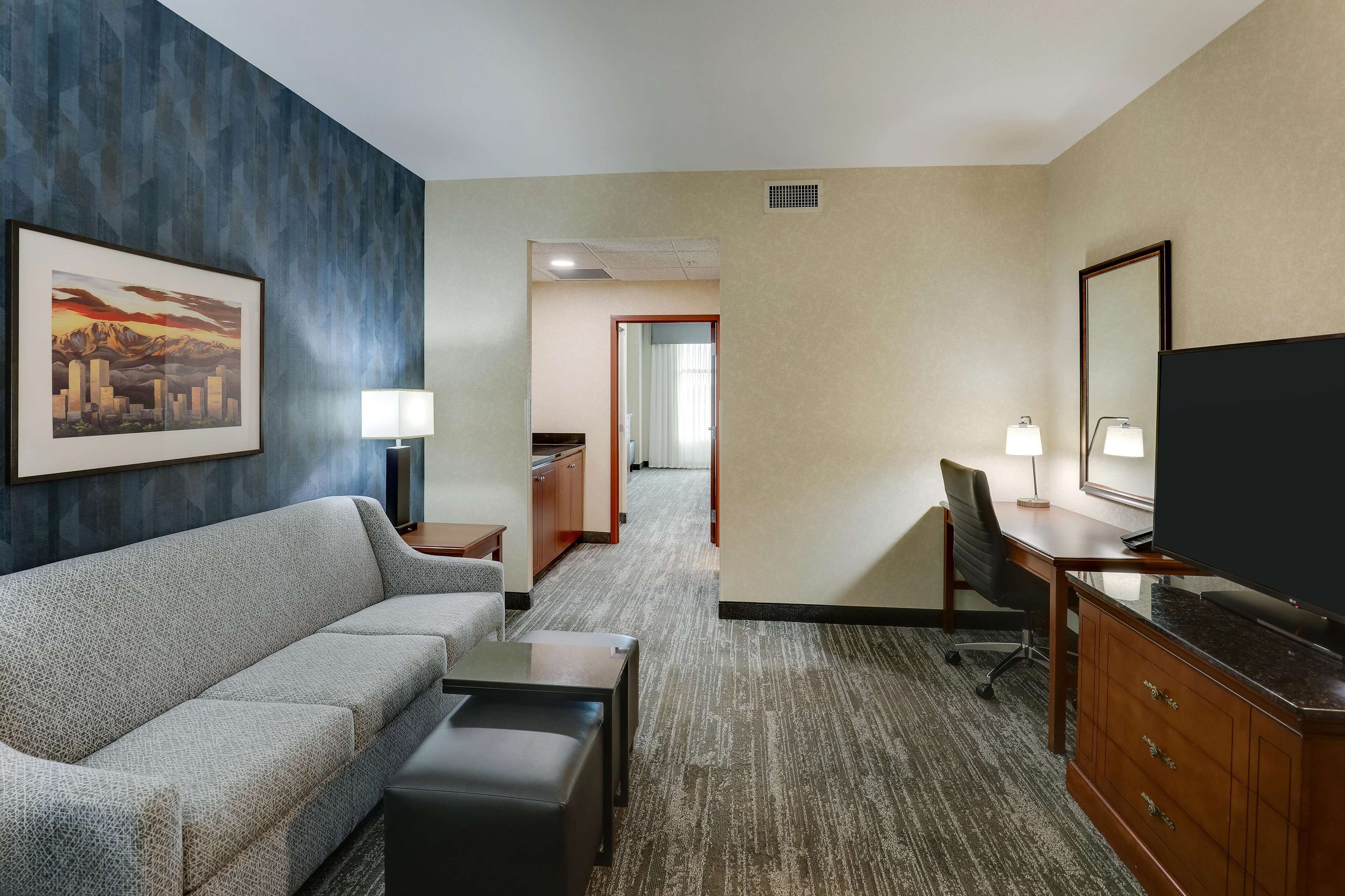 1 bedroom, desk, laptop workspace, blackout curtains