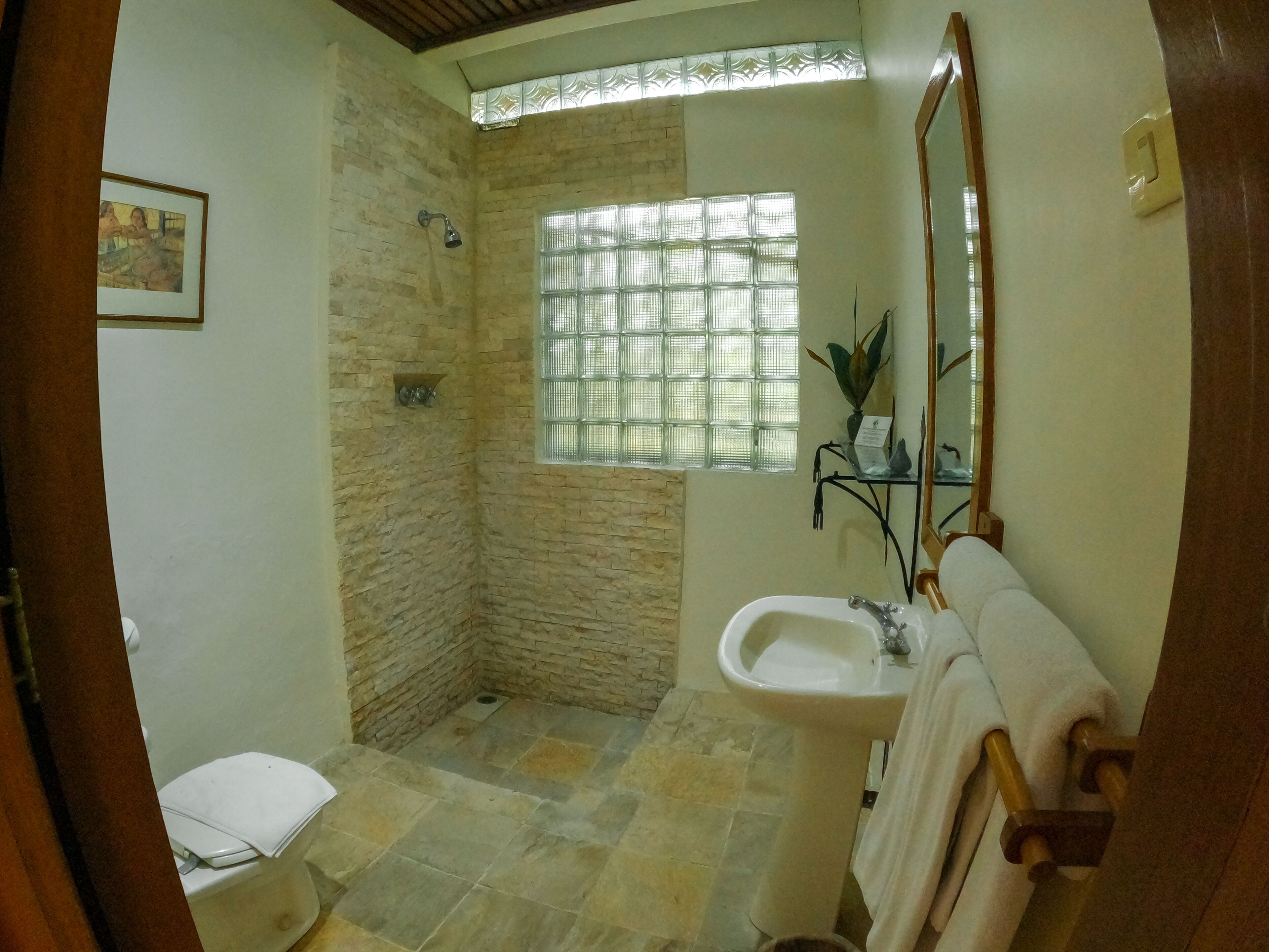 executive room, 1 king bed, non smoking, pool view | bathroom | shower, hair dryer, slippers, towels