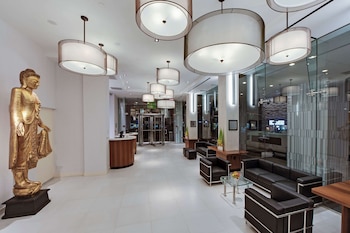 Hotel entrance and lobby at Wyndham Garden Chinatown