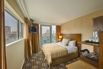 Hotel room view looking out at Wyndham Garden Chinatown