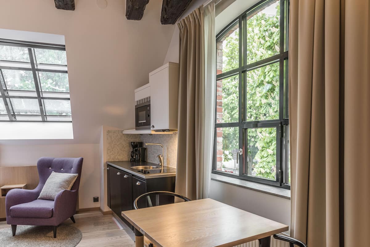 Studio Satu Ranjang | 1 kamar tidur, meja kerja, dan setrika/meja setrika