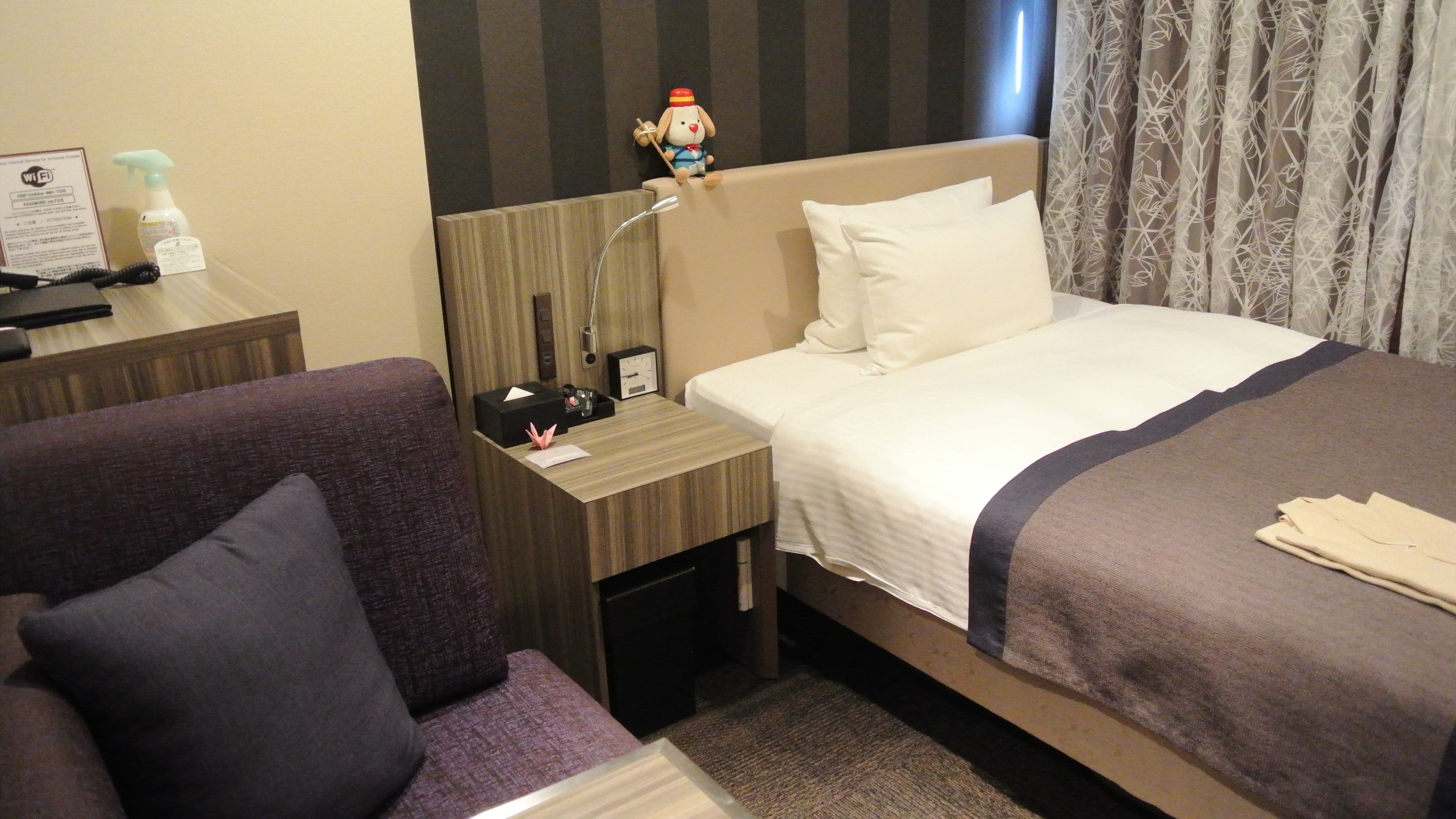 down duvets, desk, laptop workspace, blackout curtains