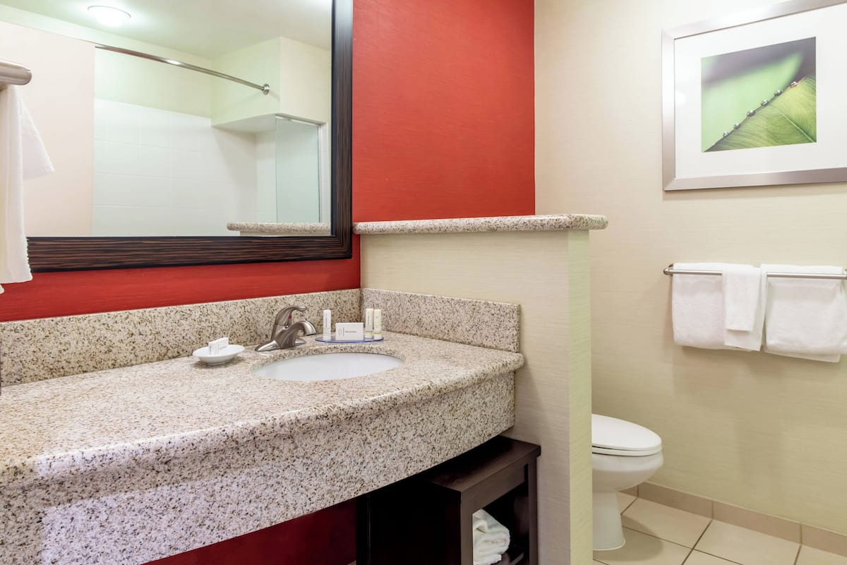 free toiletries, hair dryer, towels