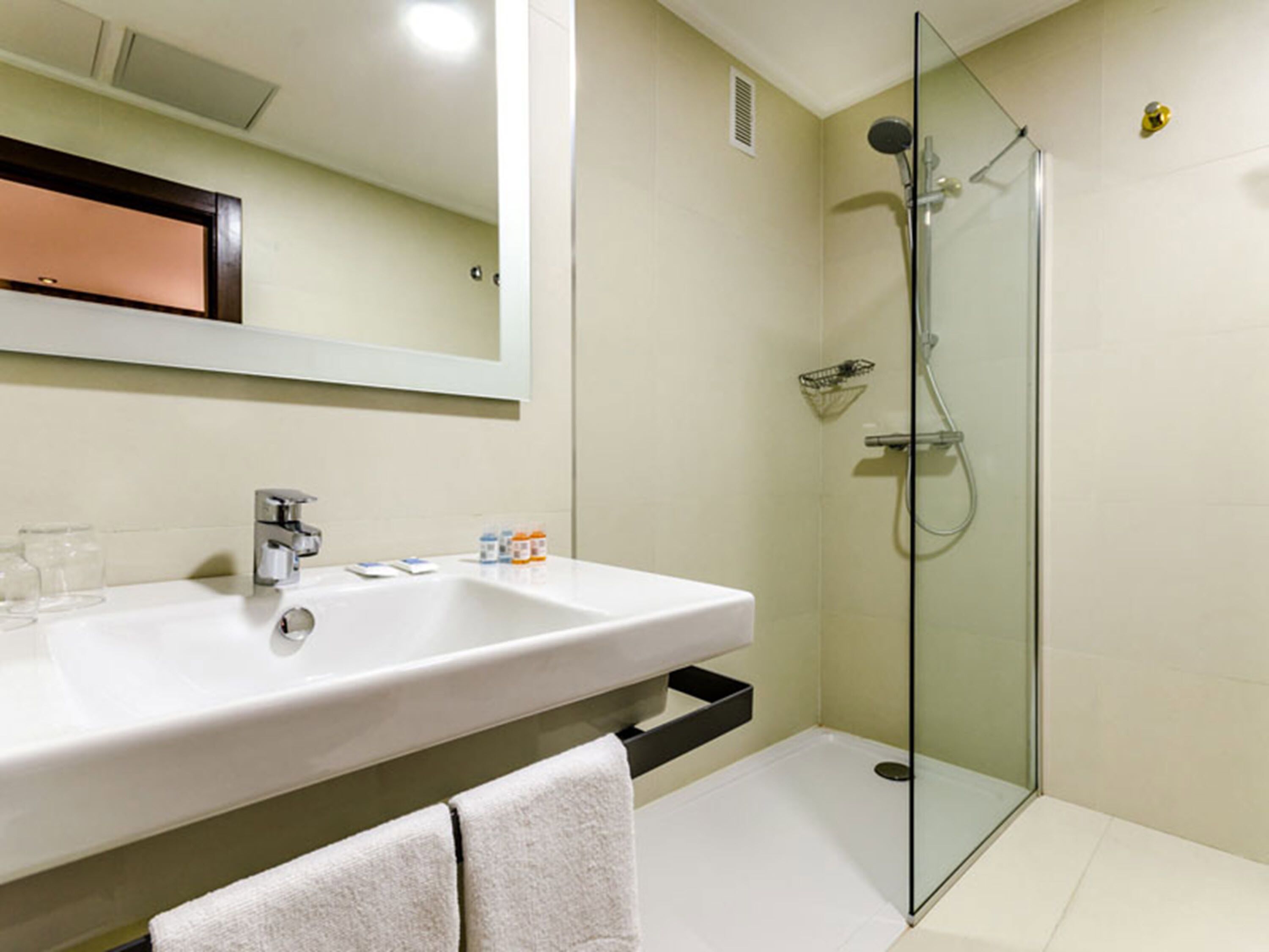 hair dryer, bidet, towels