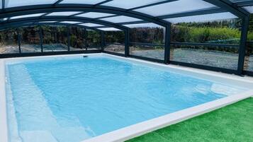 Indoor pool, outdoor pool, pool loungers