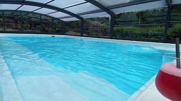 Indoor pool, outdoor pool, sun loungers