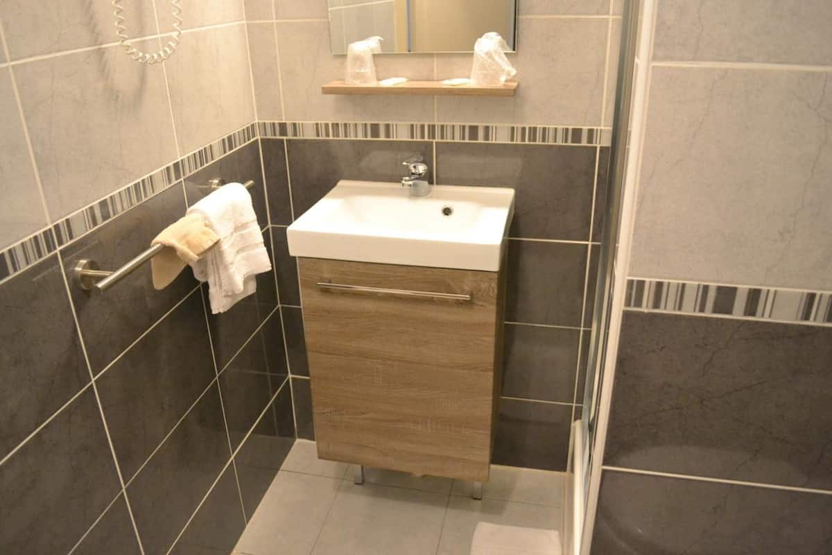 shower, free toiletries, hair dryer, towels