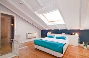 Down duvets, memory-foam beds, desk, iron/ironing board