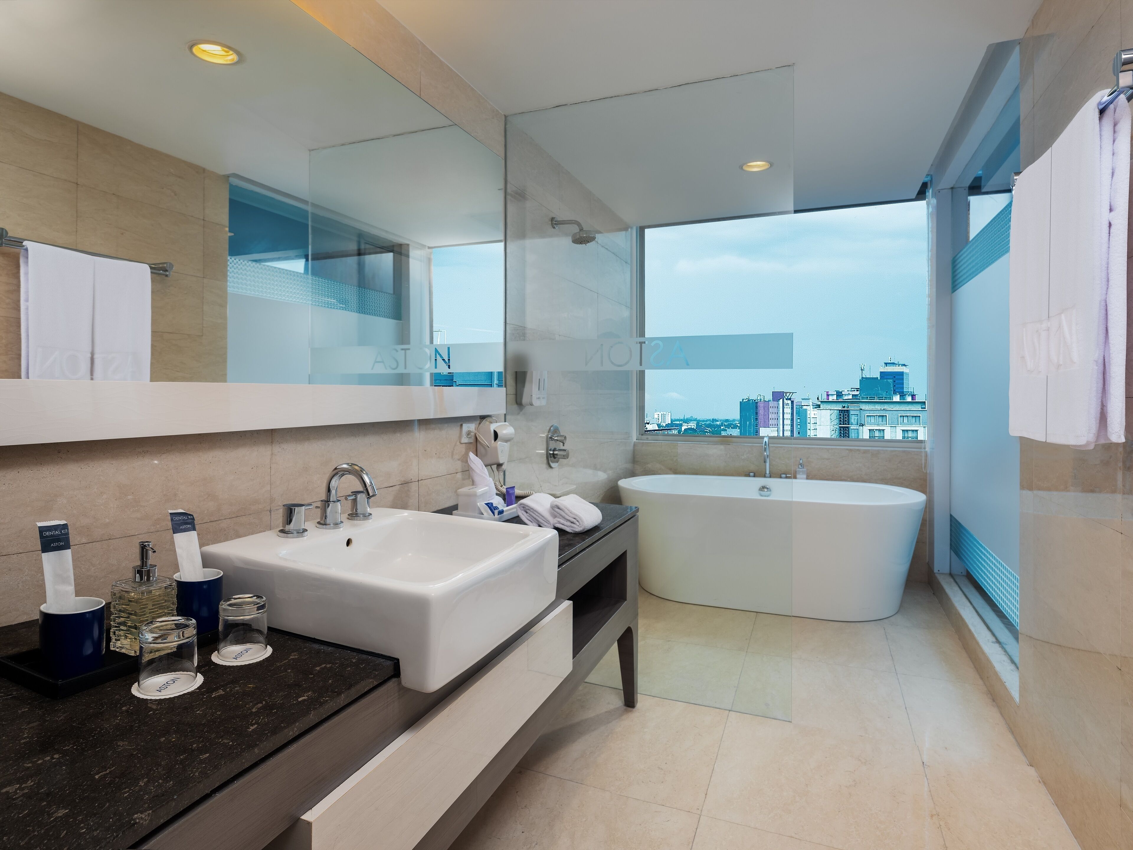 free toiletries, hair dryer, bathrobes, slippers