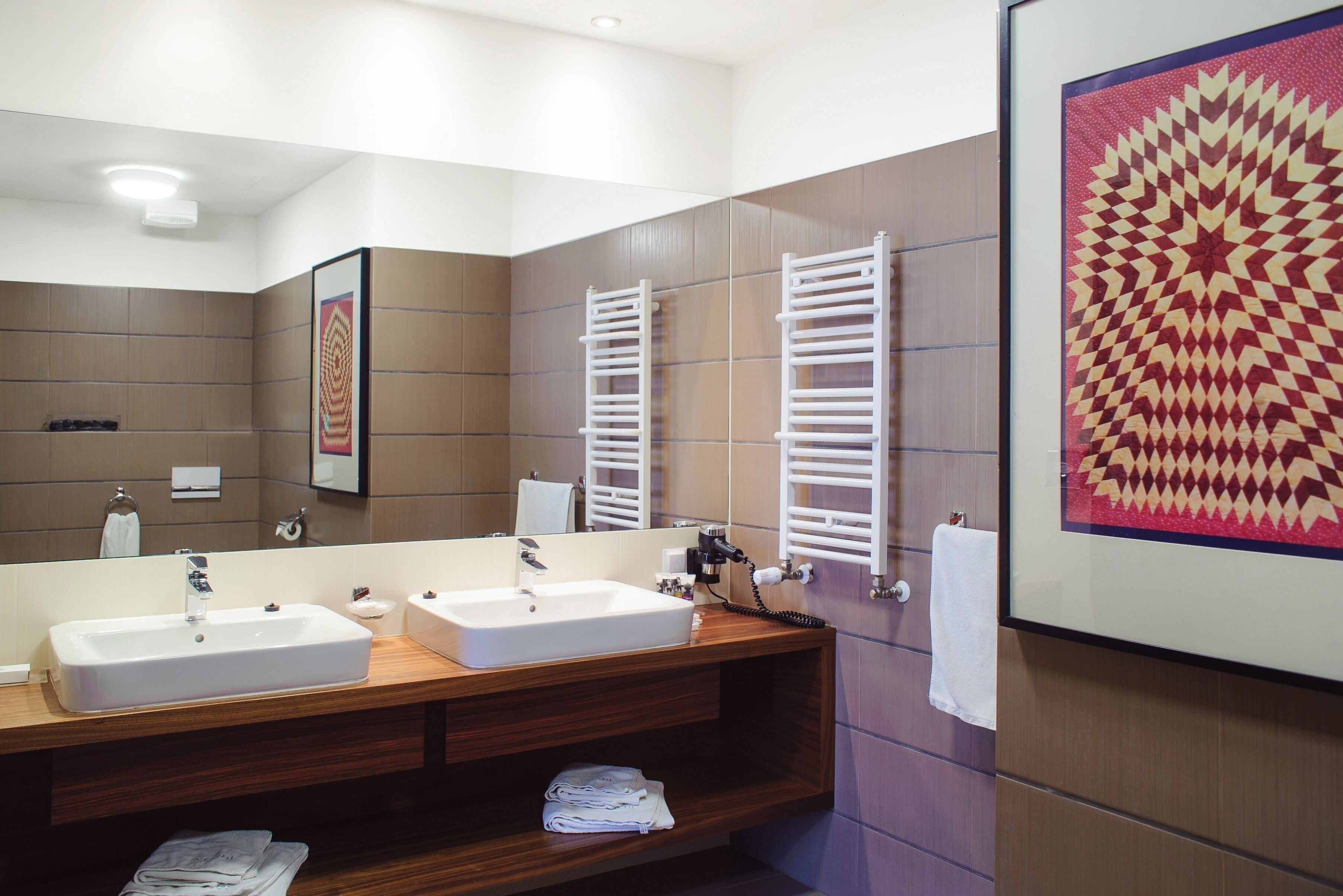 presidential studio suite (201) | bathroom | shower, eco-friendly toiletries, hair dryer, towels