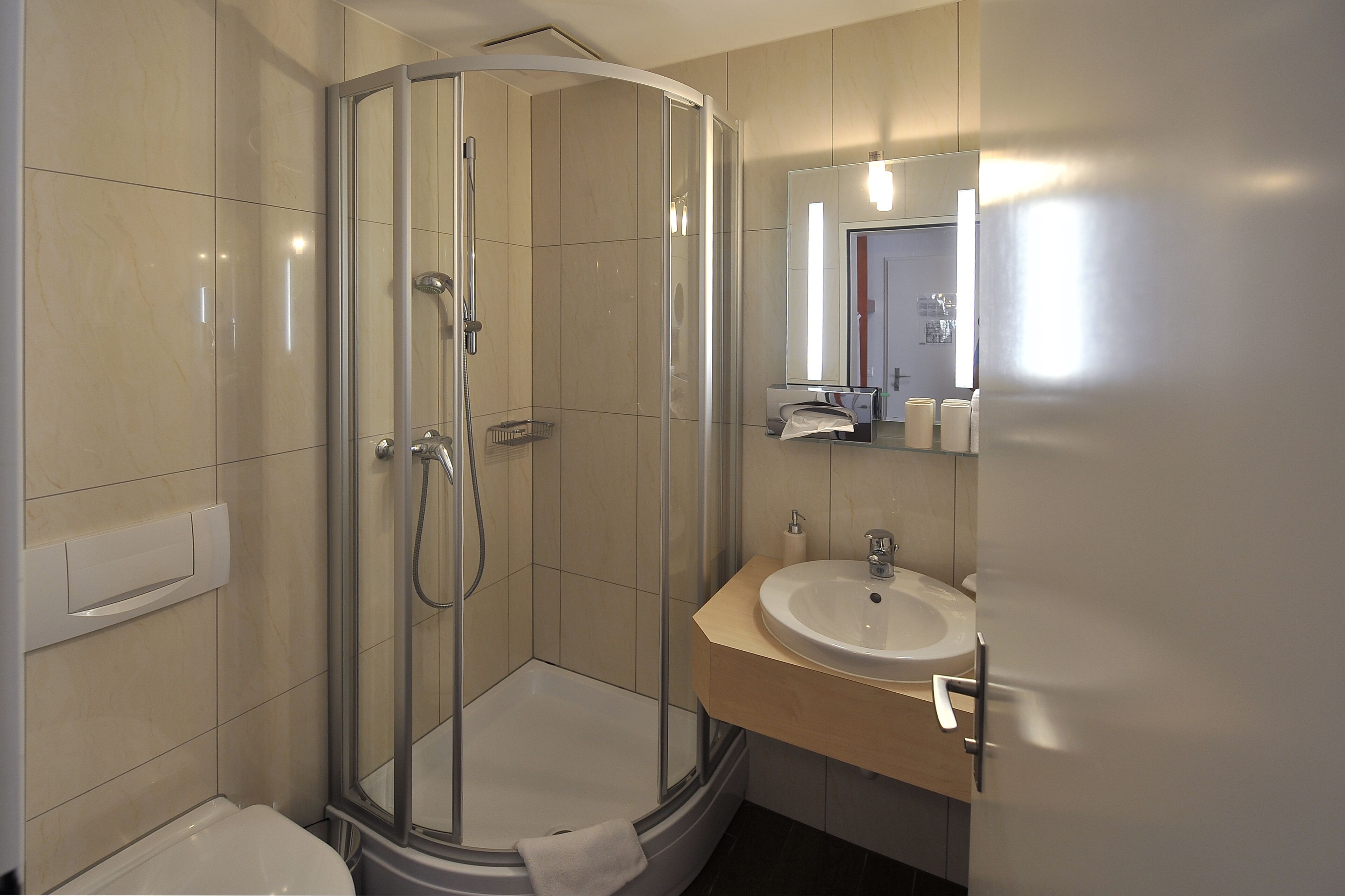 free toiletries, hair dryer, bathrobes, heated floors